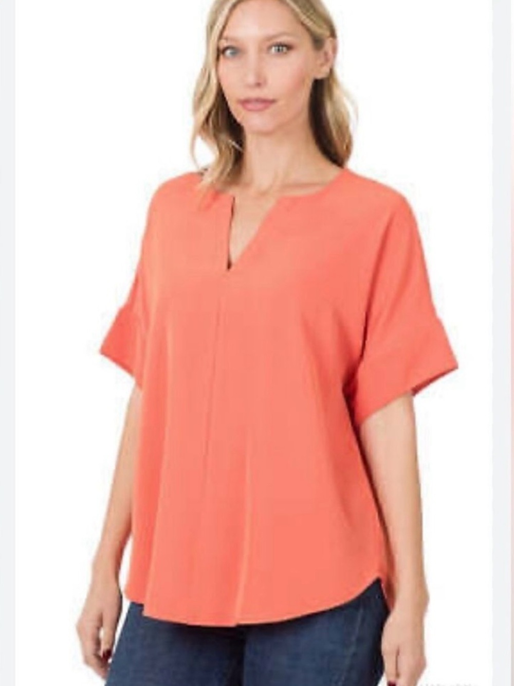 Zenana Outfitters Pullover Flowy Short Sleeve Coral Bloyse Top Size Medium